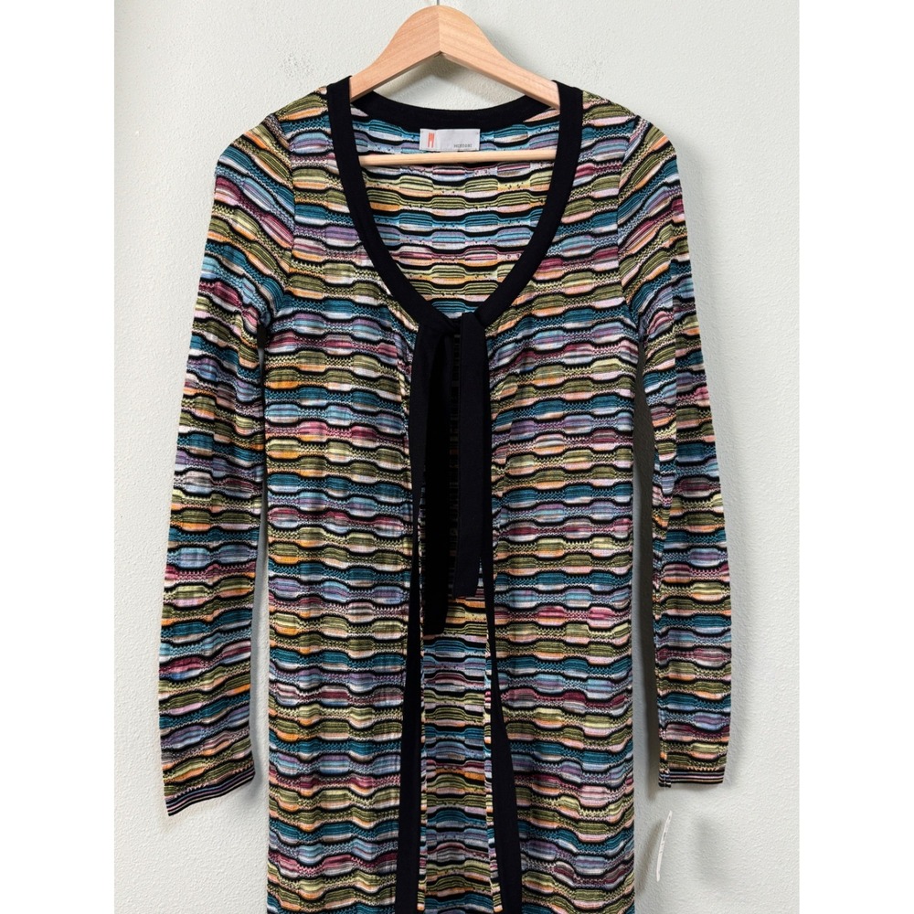 M Missoni Y2K Vintage Knit Cardigan Duster Multi-Color Wave Tie Front Size 4 NEW - Picture 2 of 12
